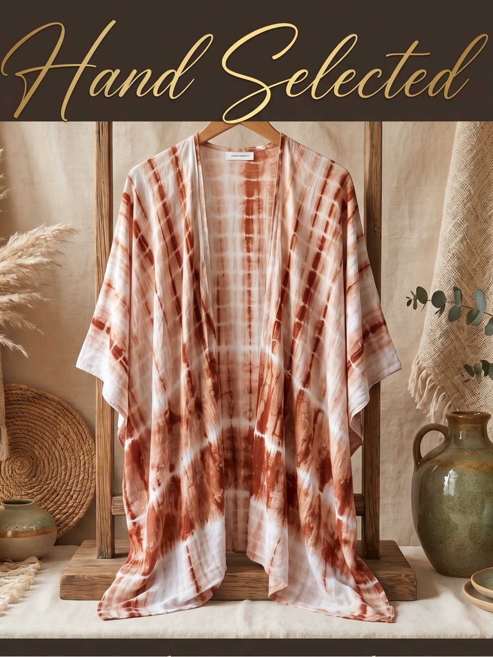 Bluivy Rust Terracotta Shibori Tie Dye Kimono Duster Boho Cottagecore S/M